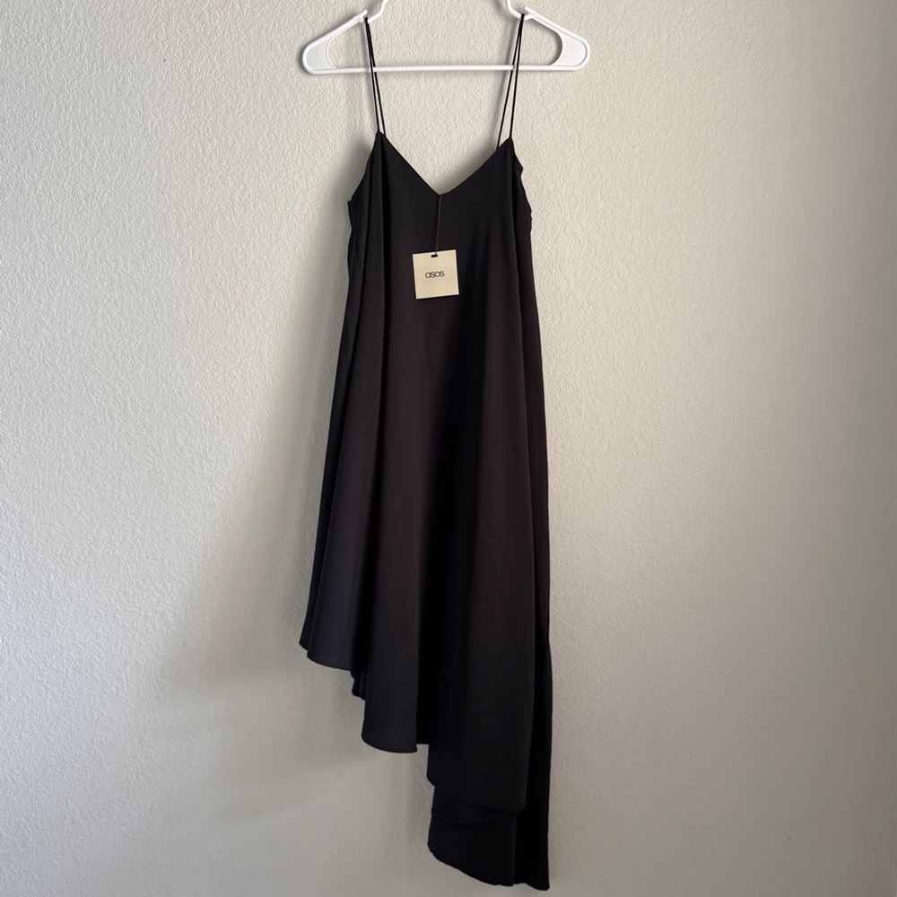 ASOS Black Asymmetrical Slip Midi Dress. Size 2. NWT